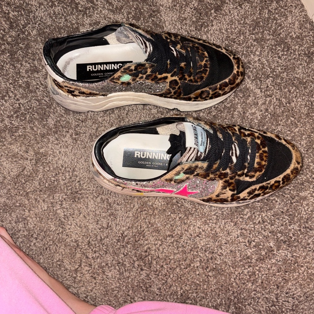 Golden Goose Leopard and Black Sneakers